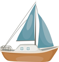 Yacht. Boat with sails. Marine, sea coast, sea life, nautical concept. Vector illustration. Website, banner template.