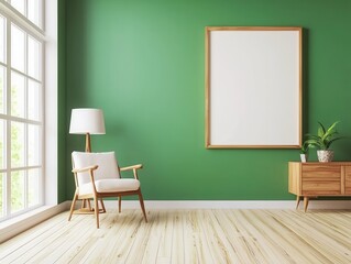 Cozy Interior Space with Green Wall and Modern Design Elements