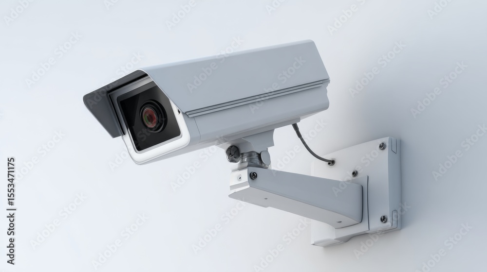 Poster A stylish presentation of a CCTV camera on a minimalist white background, showcasing its sleek design and advanced technology for security solutions.