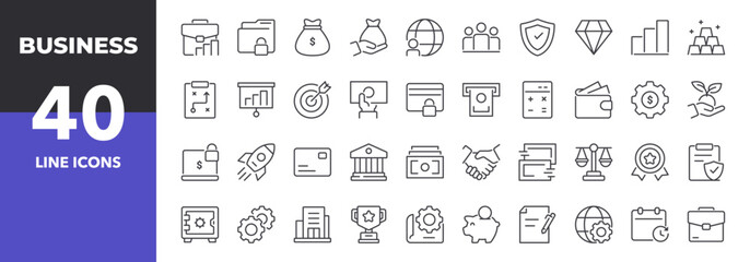 Business Line Icons Set. Outline Web Icons. Editable Stroke