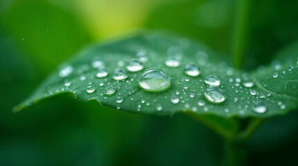 Dew drops on the leaf in rainy season