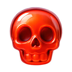 3D Translucent Red Skull Icon Against Transparent Background Highlighting Glossy Surfaces and Vibrant Colors for Conceptual Horror Design