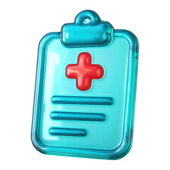 3D Translucent Icon Style Clipboard With Red Cross Symbol Isolated on Transparent Background