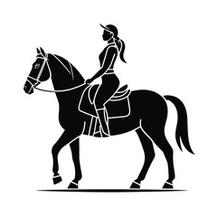 Woman riding horse in silhouette style with black color theme  