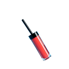 A vibrant red cocktail drink with a stick is isolated against a black background, showcasing a refreshing beverage.
