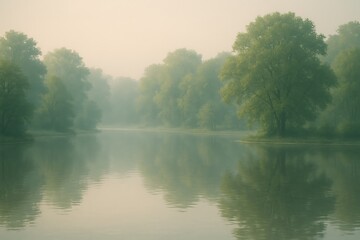 Still Lake with Forest Reflections in Morning Light