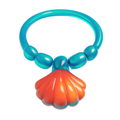 3D Translucent Icon Style Necklace with Shell Pendant against Transparent Background in Vibrant Orange and Blue Colors