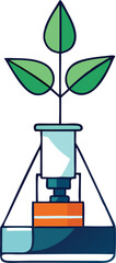 Fototapeta premium Abstract illustration of a green plant growing from a scientific beaker with colorful elements representing innovation and research