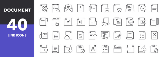 Document Line Icons Set. Outline Web Icons. Editable Stroke
