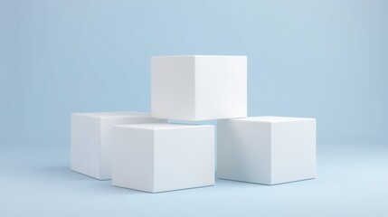 Minimalist Arrangement of White Cubes on Soft Blue Background