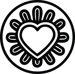 Stylized black and white heart emblem with petal like border and outer circle
