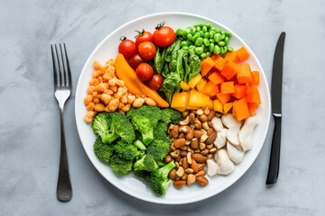 Nutritious and vibrant food plate with a mix of vegetables, legumes, and lean protein