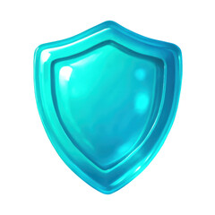 Three-dimensional Translucent Shield Icon with Blue Tones and Glossy Finish on a Transparent Background