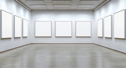 Obraz premium Empty Art Gallery with Blank Frames on White Walls