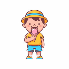 Cartoon boy enjoying summer with delicious ice cream cone illustration