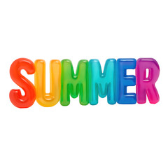 3D Translucent Icon Style Summer Text in a Rainbow Gradient Isolated on a Transparent Background Emphasizing Bright Colors and Summer Vibes
