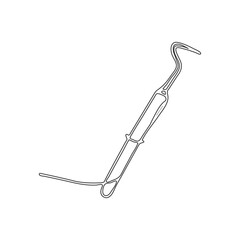 One line art Dental Pick vector illustration. Line art, one continuous line, simple, hand drawn and sketch style. For icons, symbols, signs, or logos. Cosmetics related projects.