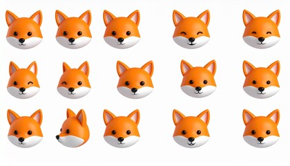 Fototapeta premium cute fox head 3D vector icon set