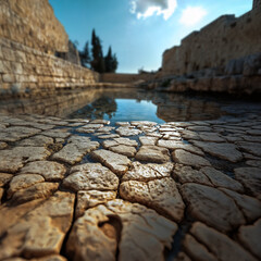 Low angel view of a healing pool in Biblical Jerusalem