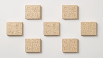 Arrangement of seven rectangular acoustic panels or sound absorption tiles with a textured, intricate surface pattern, creating a modern and functional design element on a clean white background.