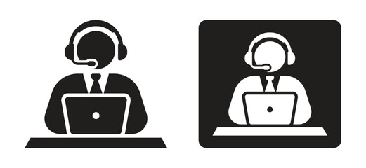 Customer service worker icon with laptop