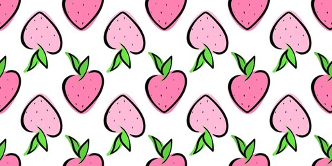 Seamless pattern with pink strawberries on a white background