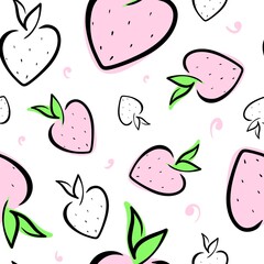 seamless pattern with pink strawberries on a white background