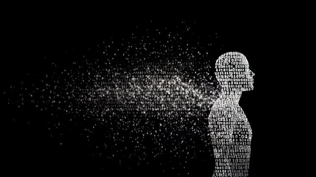 Abstract data forming human silhouette represented with particles  