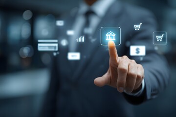 Businessman using online banking application.