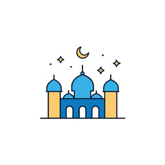 a color vector  of a mosque skyline with stars  cr