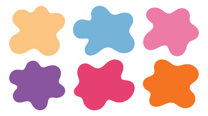 Six Colorful Abstract Blobs Peach, Blue, Pink, Purple, Fuchsia, and Orange on White Background