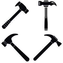 Collection of black hammer silhouettes on a white background