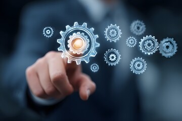 Businessman touching gear business concept.