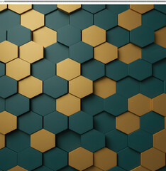 Abstract Hexagon Pattern Gold and Teal Geometric Design