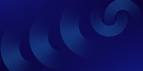 Abstract blue glowing geometric lines on dark blue background. Modern shiny blue circle lines pattern. Futuristic technology concept. Suit for cover, poster, banner, brochure, header, website
