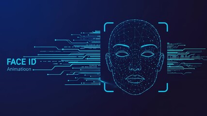 Futuristic digital representation of facial recognition technology with data patterns and coding - Powered by Adobe