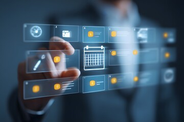 Person Interacting with Digital Calendar Interface.