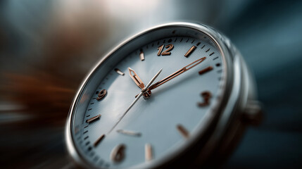 Close-up of Luxury Analog Watch with Elegant Dial, Reflective Glass, and Smooth Timepiece Design Capturing Motion Blur Effects in Background