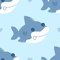 Vector seamless pattern with cute shark.Design for textile, fabric, wrapping, wallpaper, print. Vector illustration