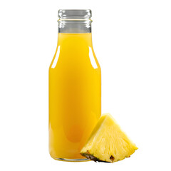 Refreshing Pineapple Juice in Glass Bottle  with slice isolated on transparent background