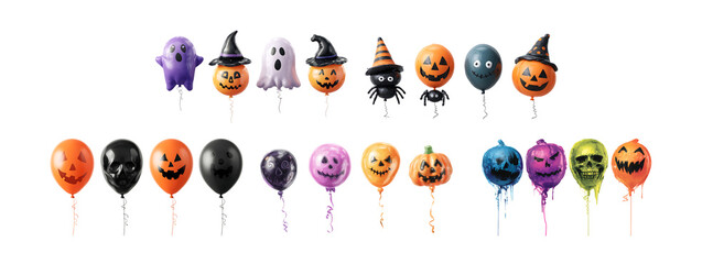 Pack of Halloween Balloons Festive JackoLantern  Ghost Designs for Parties against transparent Background