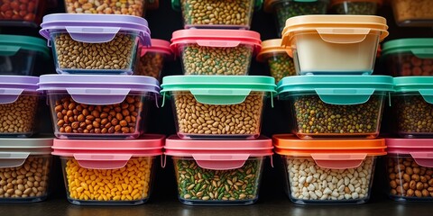 Fototapeta premium Colorful Food Storage Containers Arrangement