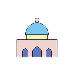 a mosque at dawn with pink and blue sky  flat past