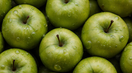 Close up of organic Granny Smith apples.