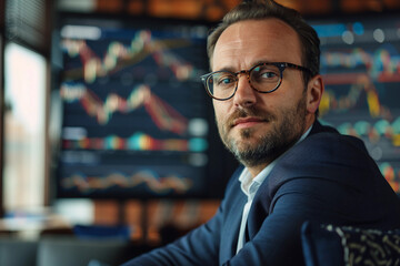 Obraz premium Confident professional banker in a suit standing outdoors in a business environment - Generative AI