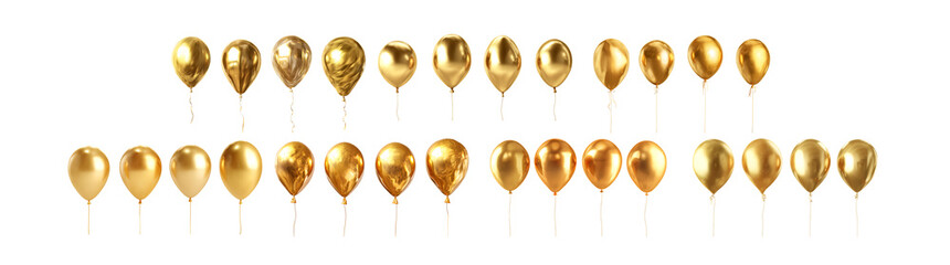 Pack of Golden Balloons Collection Festive Party Decorations against transparent Background