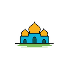 a mosque color vector reflected in water  symmetri