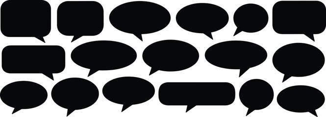 Black color speech or chat bubbles set, Speech bubble comic buttons for web design, Set of speak bubble text, chatting box, message box