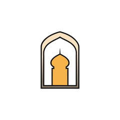 a mosque seen through an islamic arch window  eleg