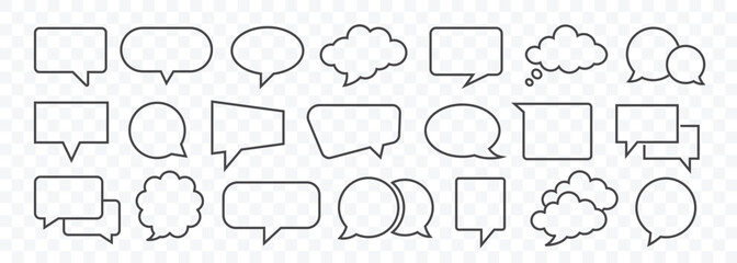 Set of comments Blank empty speech bubble icon set. Speech bubble comic symbol. chat box or chat vector square and doodle message or communication icon set. Isolated on a transparent background.